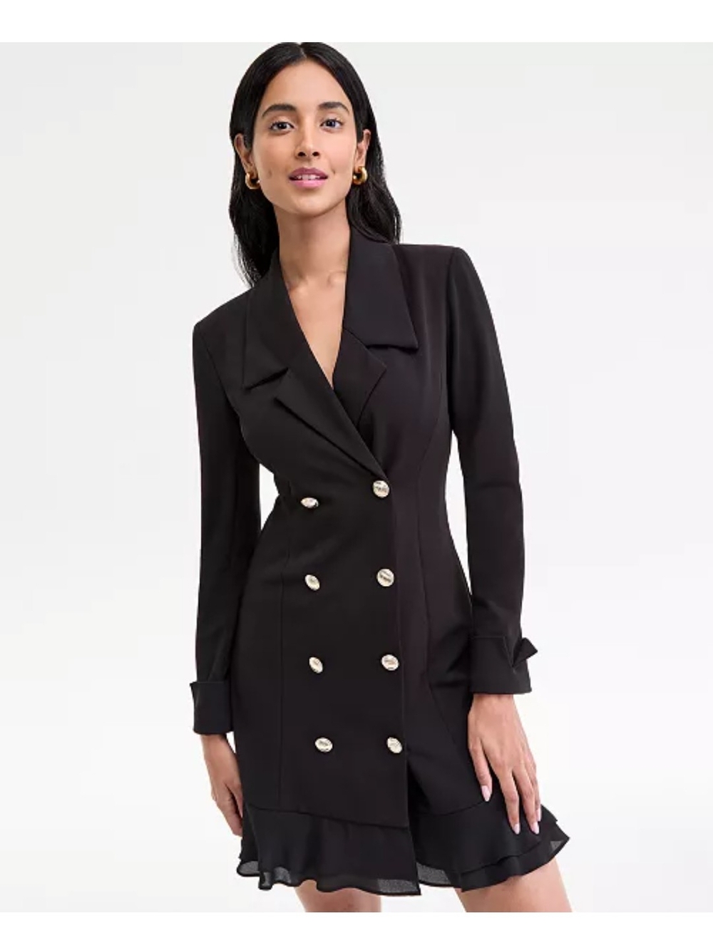 Karl Lagerfeld Black Double-Breasted Blazer Dress with Gold Buttons